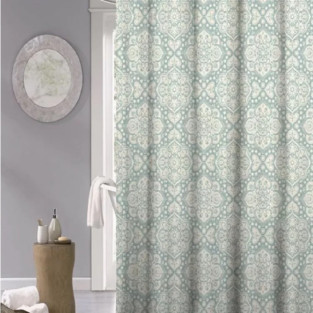 Dainty Home Styled Elegant Paisley Cotton Fabric 1 pc Shower Curtain 70” X 72”
